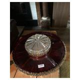 RUBY RED GLASS DIVIDED SERVING PLATTER W/ CLEAR