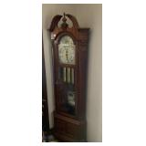 RIDGEWAY GRANDFATHER CLOCK, ORNATE BRASS FACE,