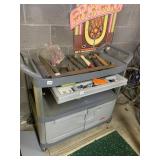 RUBBERMAID ROLLING UTILITY CART W/ ASSORTED HAND