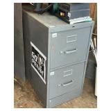 GREY METAL TWO-DRAWER FILING CABINET W/ DECAL.