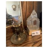 ILLUMINATED GLASS CHURCH FIGURINE W/ STAINED