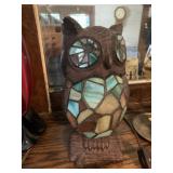 TIFFANY-STYLE STAINED GLASS OWL TABLE LAMP W/