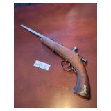BOLT ACTION PISTOL, WOOD STOCK, ANIMAL INLAY,