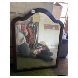 DARK WOOD DECORATIVE SHAPED FRAME WALL MIRROR.