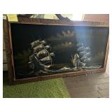 FRAMED NAUTICAL SAILING SHIP TEXTURED PAINTING,