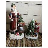 SANTA FIGURINES, CHRISTMAS TREE MOTIF, RESIN