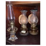 VTG OIL LAMPS, PRESSED GLASS BASES, FLUTED AND
