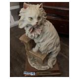 G. ARMANI CAT FIGURINE W/BOW, WOOD BASE, BRASS