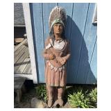 NATIVE AMERICAN CHIEF STATUE, PAINTED WOOD-LOOK