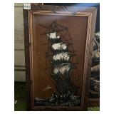 SIGNED JACOPO MIXED MEDIA RELIEF SHIP ART, WOODEN