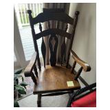 WOODEN SPINDLE-BACK ROCKING CHAIR, TURNED