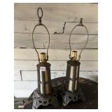 VINTAGE ORNATE CAST METAL TABLE LAMPS W/ STAINED