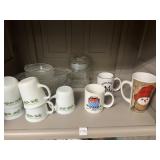 PYREX HOLLY BERRY MUGS, ASSORTED GLASS SERVING