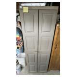 GREY PLASTIC UTILITY STORAGE CABINET W/ ASSORTED