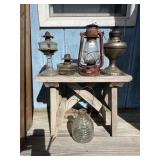 ASSORTED VINTAGE OIL LAMPS, LANTERN, RIBBED GLASS
