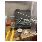 SOCKET SET IN CASE, AIR BLOW GUN, METAL OIL CAN,