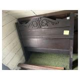 VINTAGE WOOD BED HEADBOARD W/ CARVED ACCENTS,