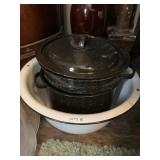 ENAMELWARE BASIN, SPECKLED ENAMEL COOKWARE,