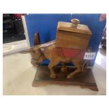 WOODEN DONKEY FIGURINE, CARVED WOOD DISPENSER,