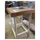 WOOD TILE TOP TABLE, STAINED GLASS INSERT, PVC