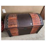 WOODEN TRUNK, FAUX LEATHER & METAL ACCENTS,