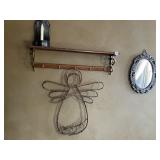 VINE BUNNY WALL HANGING, CARVED WOOD OVAL MIRROR,