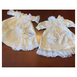 VTG WHITE SATIN CHRISTENING GOWNS, LACE TRIM,