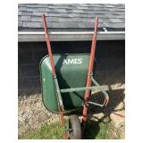 AMES WHEELBARROW, GREEN TUB, SINGLE WHEEL, WOOD