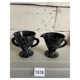 BLACK & WHITE SPECKLED PEDESTAL CREAMER, SUGAR