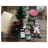 ARTIFICIAL CHRISTMAS TREE, WOODEN SLEIGH, SNOWMAN