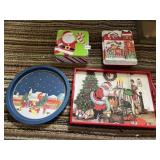 CHRISTMAS THEMED METAL TINS, OVAL SERVING TRAY,