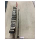 ASSORTED METAL SOCKETS W/ EXTENSION BAR AND