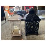 DECORATIVE METAL LANTERNS, WHITE W/ LED CANDLE,