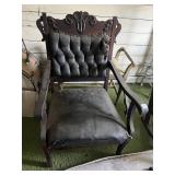 CARVED WOOD SIDE CHAIR, TUFTED UPHOLSTERED BACK,