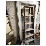 WOODEN STEPLADDER, FOLDING DESIGN, UTILITY TOOL.