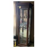 DARK FINISH WOOD CURIO CABINET, GLASS DOORS,