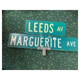 METAL STREET SIGNS, LEEDS AV, MARGUERITE AVE.
