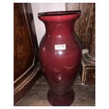 BURGUNDY GLASS VASE, FLARED RIM, CLASSIC FORM.