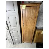 WOOD TAMBOUR DOOR CABINET W/ MIRRORED INTERIOR,