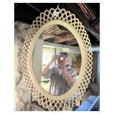 OVAL WALL MIRROR, LATTICE RATTAN STYLE FRAME,