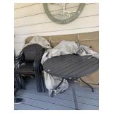 OUTDOOR PATIO DINING SET, OVAL SLATTED TABLE,