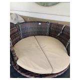 WOVEN RESIN WICKER HANGING CHAIR W/ CUSHIONS AND