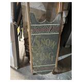 VINTAGE WOODEN STEERING SLED, "SNOW J" GRAPHIC,