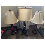 WOOD-TURNED TABLE LAMPS W/ FABRIC BELL SHADES,