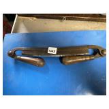 VINTAGE METAL DRAW KNIFE W/ WOOD HANDLES.