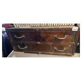 VINTAGE WOOD STORAGE CHEST, TWO DRAWERS, METAL