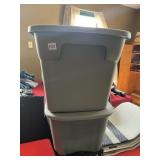 GRAY PLASTIC STORAGE TOTE W/ LID, HALLOWEEN