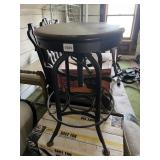 ADJUSTABLE SWIVEL STOOL, WOOD SEAT, METAL BASE W/