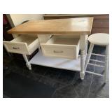 WHITE PAINTED WOOD KITCHEN ISLAND CART W/ BUTCHER
