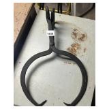 FORGED LOG TONGS, HEAVY-DUTY GRABS, BLACK METAL.